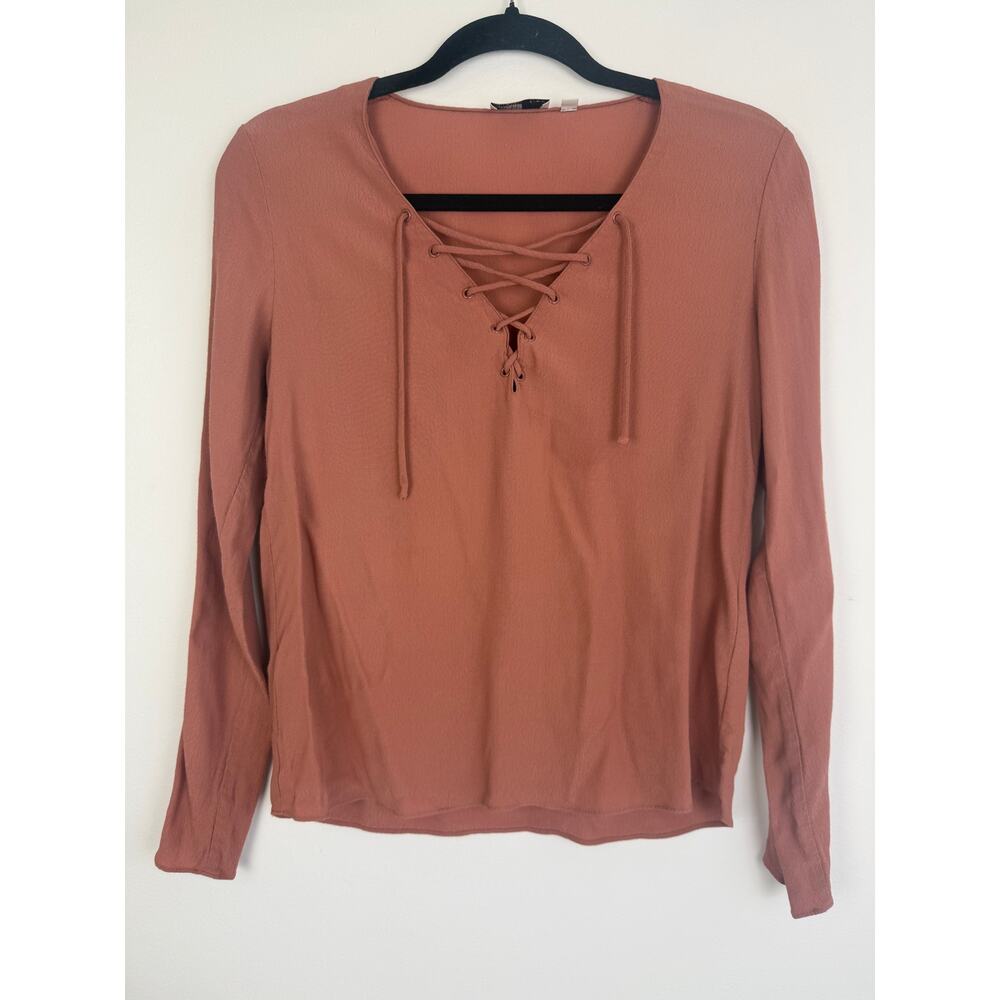 Aritzia Wilfred Free Womens Tie Front Long Sleeve 100% Rayon Dusty Rose Top XS